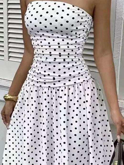 Strapless Polka Dot Ruched Maxi Dress - alternate view 6
