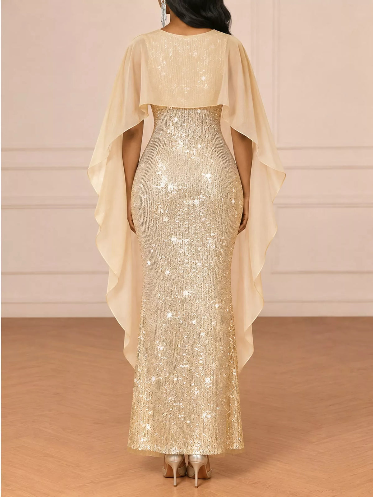 Sequin Cape Overlay Evening Dress - alternate view 25
