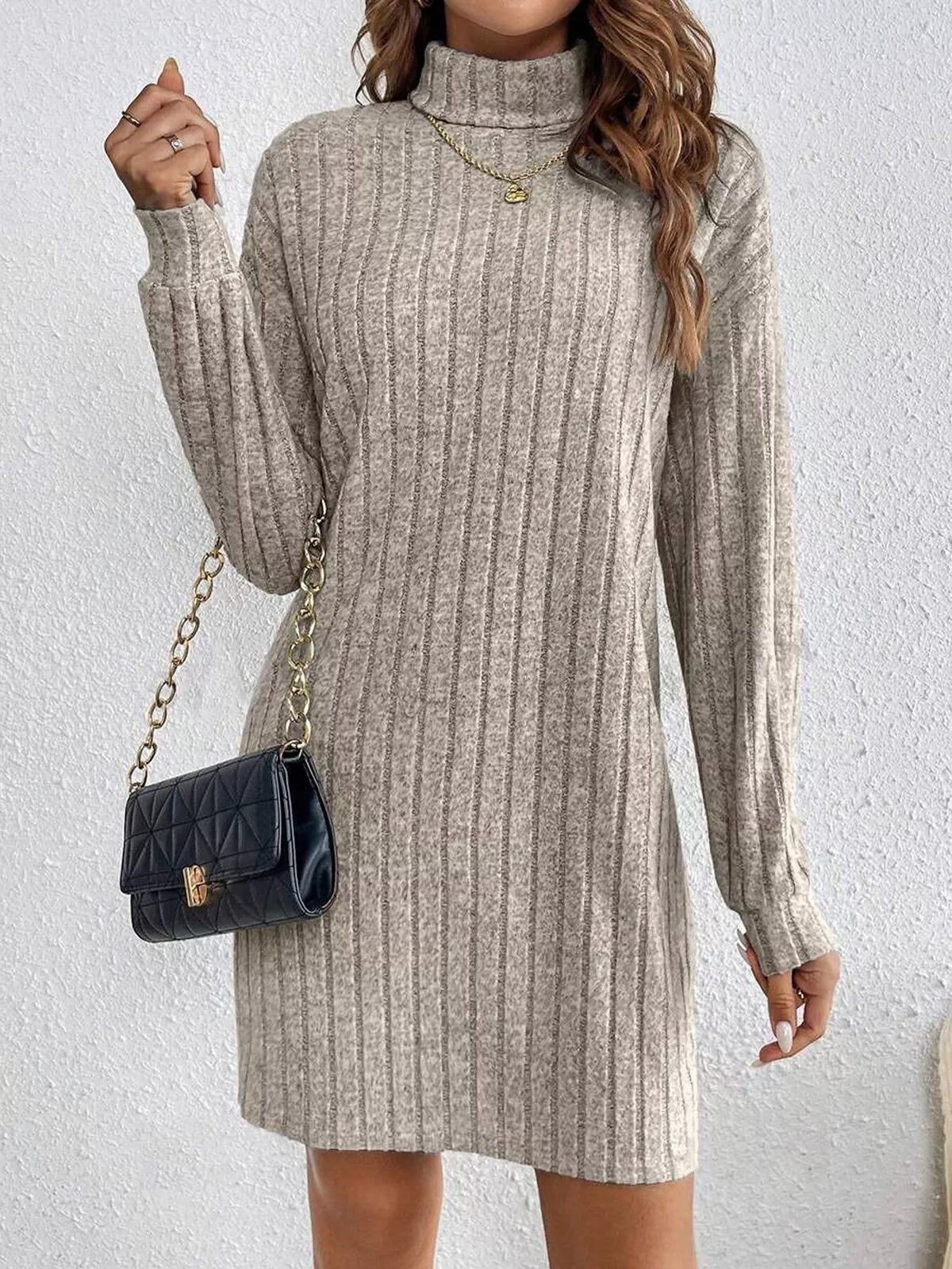 Turtleneck Ribbed Knit Dress - alternate view 4