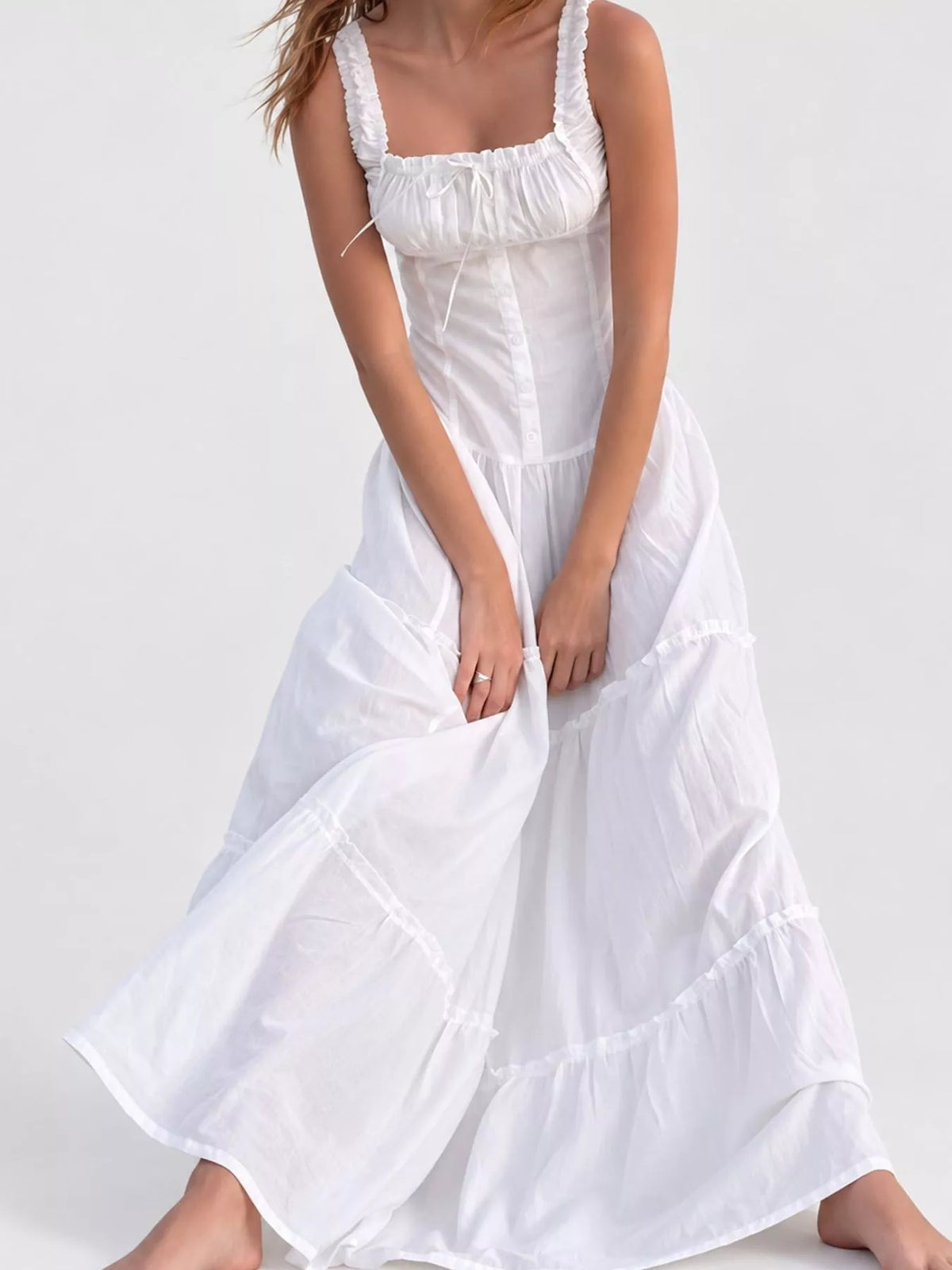 Ruffled Square Neck Tiered Maxi Dress