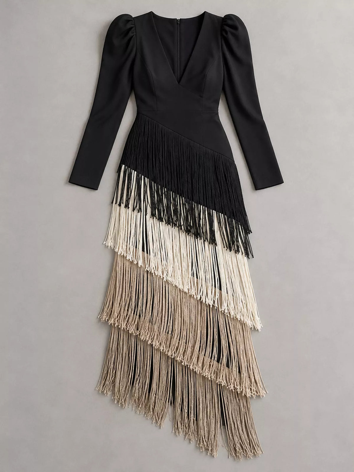 Fringed V-Neck Puff Sleeve Maxi Dress - alternate view 31
