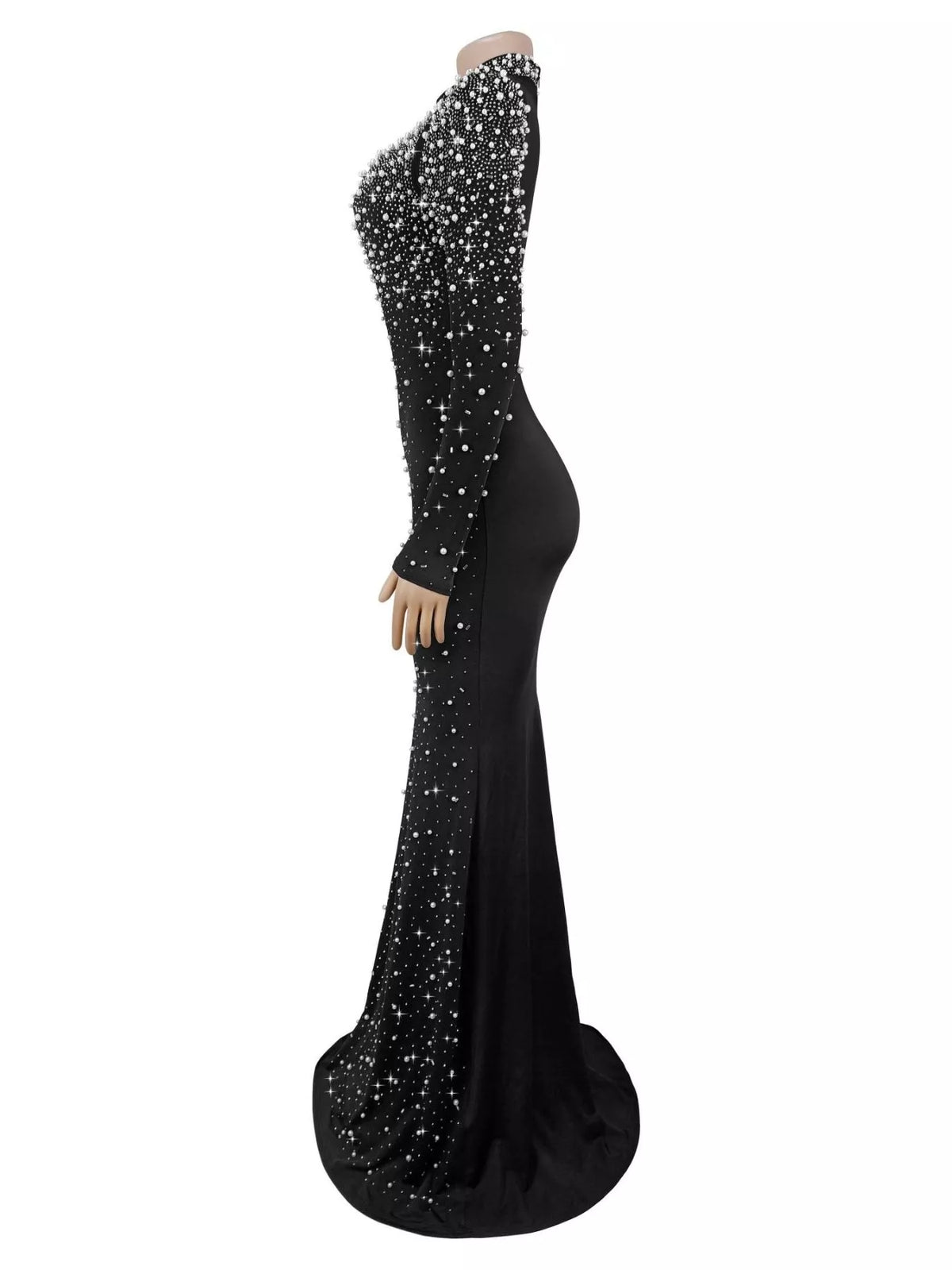 Rhinestone Long Sleeve Mermaid Maxi Dress - alternate view 5