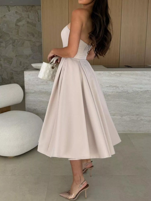 Strapless Ruched A-Line Midi Dress - alternate view 2