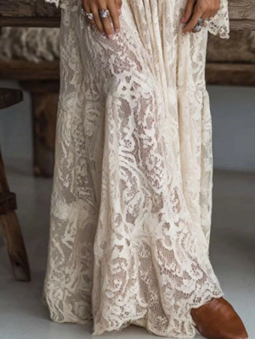 V-Neck Lace Flare Sleeve Maxi Dress - alternate view 2