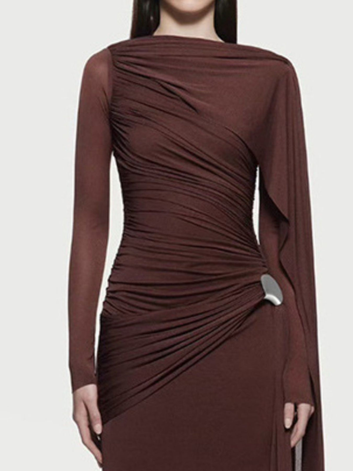 Ruched Draped Long Sleeve Maxi Dress - alternate view 8