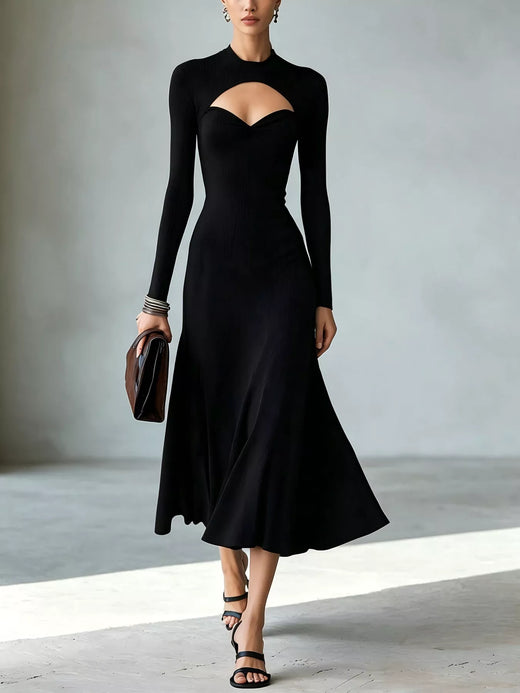 Full Size Mock Neck Cut-Out Long Sleeve Midi Dress Plus Size - alternate view 4