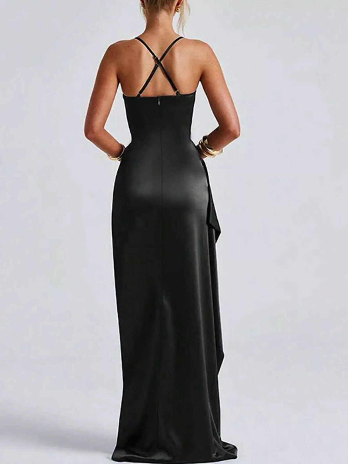 Satin Ruched High-Slit Maxi Dress - alternate view 14