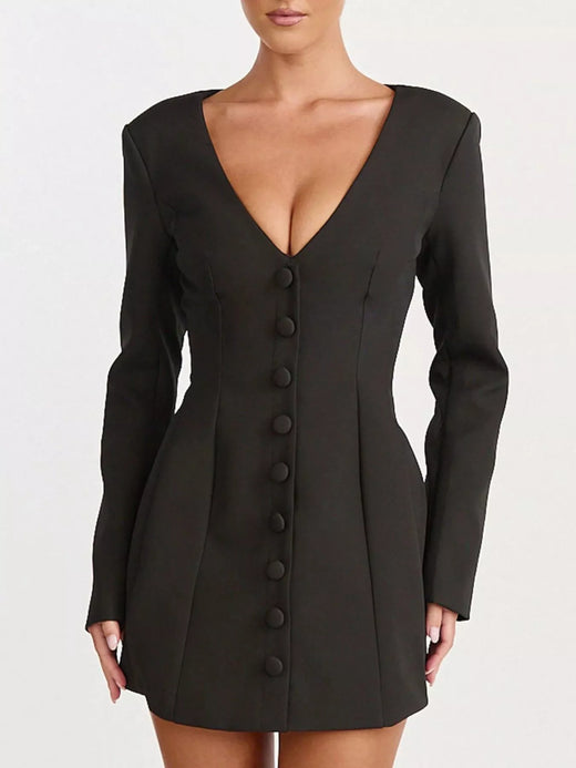 Deep V-Neck Button-Down Blazer Dress - alternate view 6