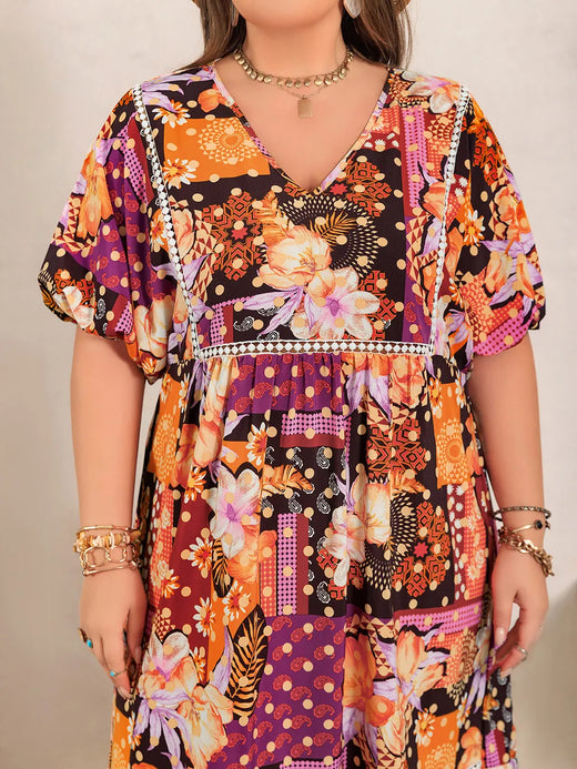 Printed V-Neck Half Sleeve Maxi Dress - alternate view 5