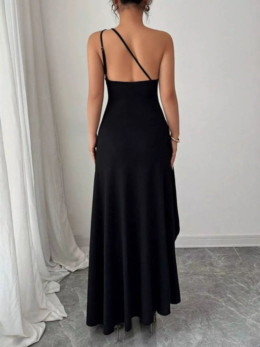 One-Shoulder Ruched High-Slit Maxi Dress - alternate view 4
