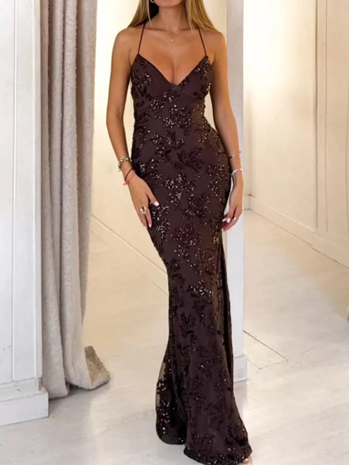 Sequin Embellished Mermaid Evening Maxi Dress - alternate view 2