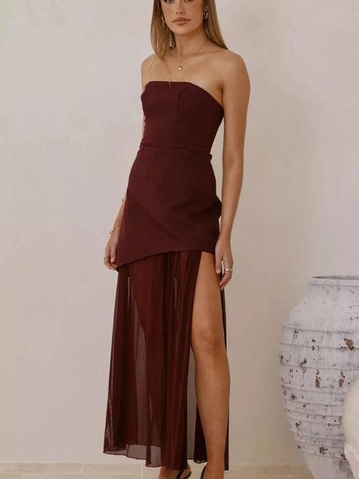 High Slit Mesh Tube Maxi Dress - alternate view 3