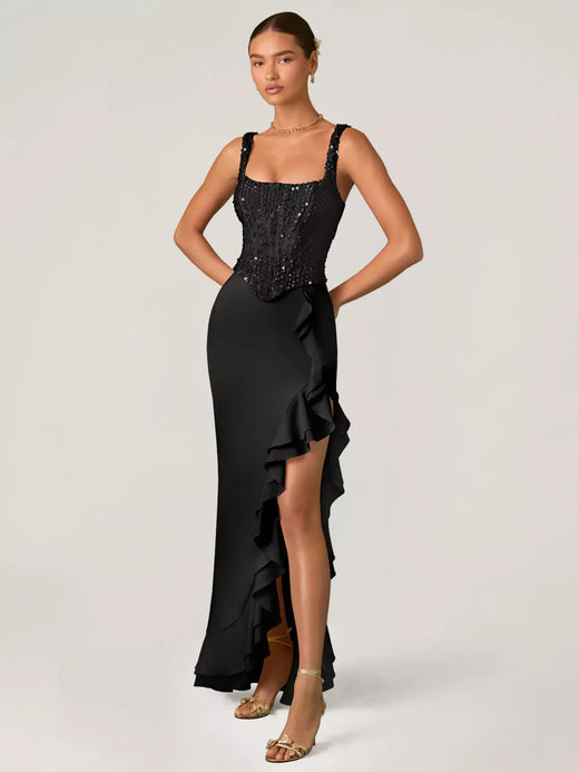 Sequin Ruffle Hem Sleeveless Maxi Dress - alternate view 2
