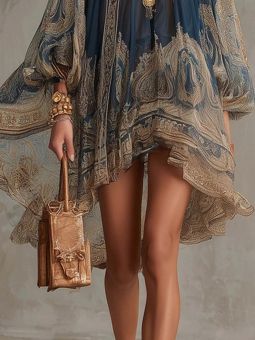 Full Size Paisley Print Chiffon High-Low Mini Dress Plus Size - alternate view 5
