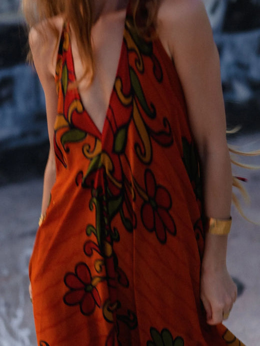 Asymmetrical Hem Printed Halter Neck Dress - alternate view 3