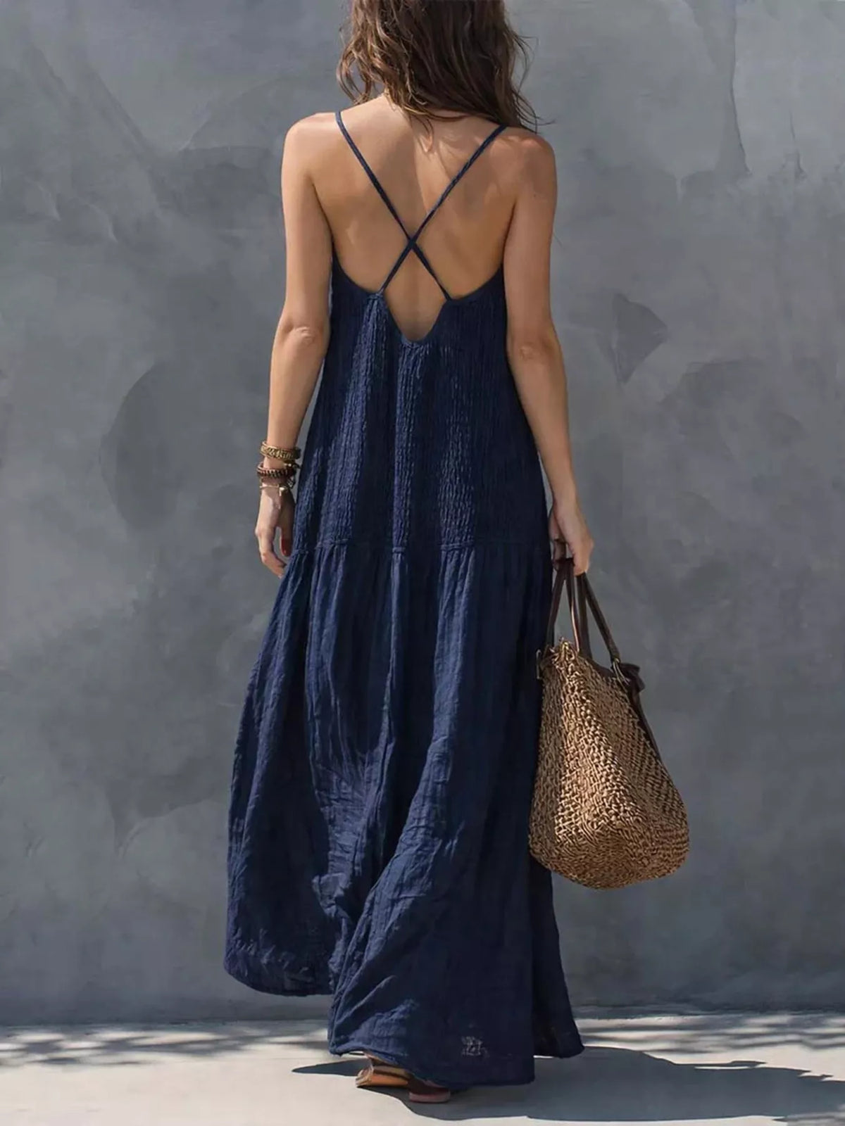 Sleeveless Smocked V-Neck Casual Maxi Dress - alternate view 2