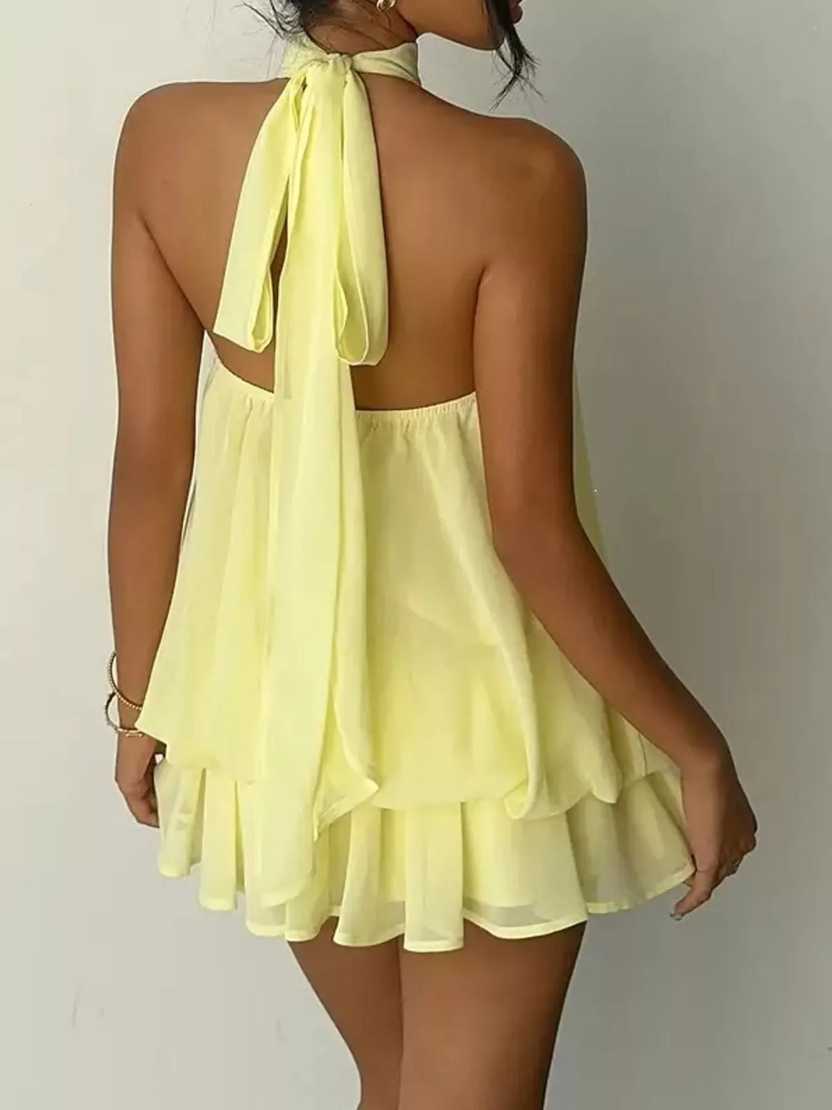 Halter Neck Ruched Mini Dress - alternate view 6