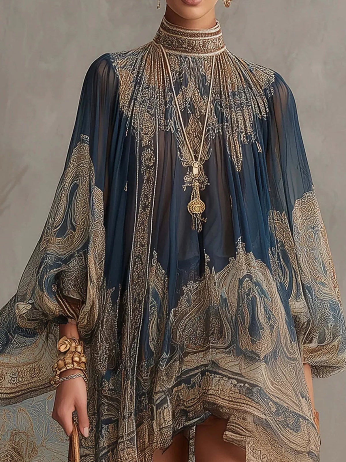 Full Size Paisley Print Chiffon High-Low Mini Dress Plus Size - alternate view 4
