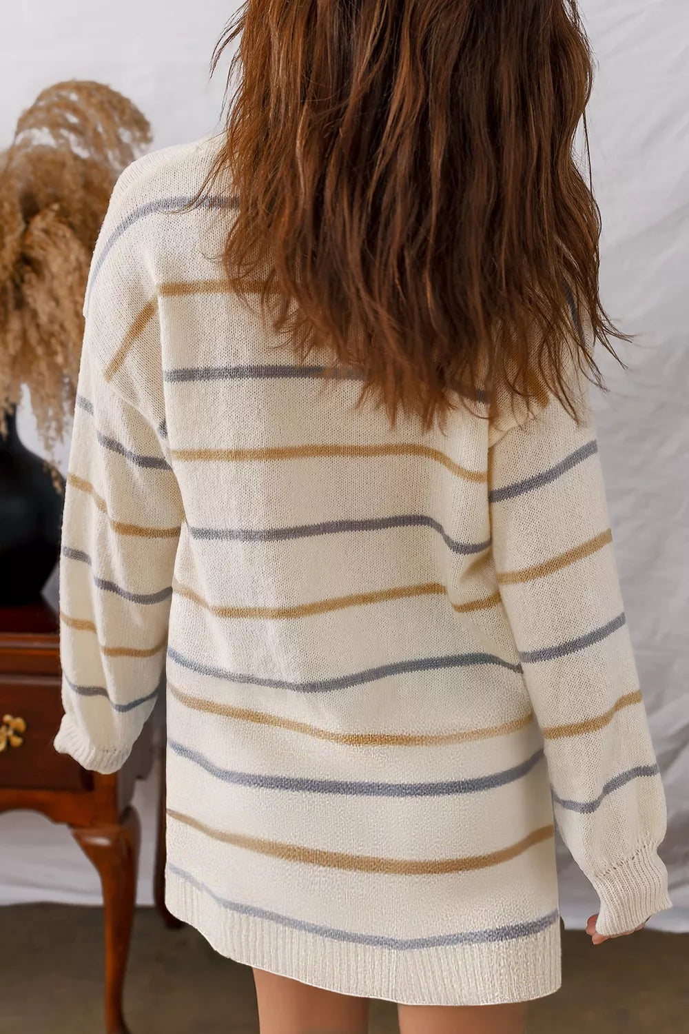 Striped Dropped Shoulder Oversized Sweater Dress - alternate view 2
