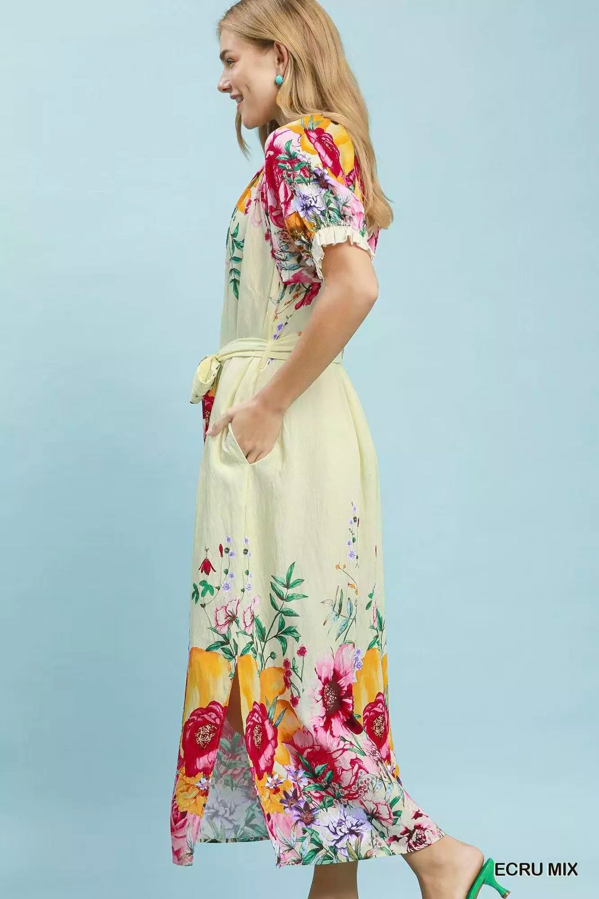 Mix Floral Border Print Midi Dress - alternate view 3