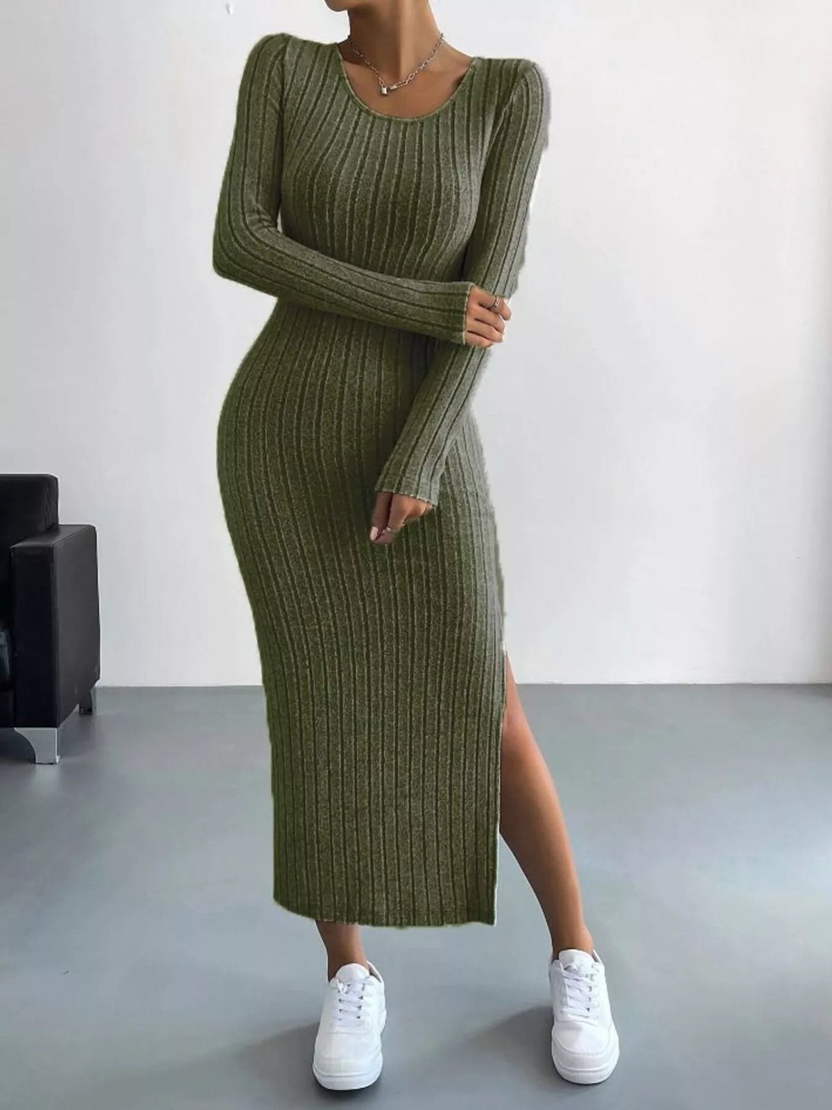 Full Size Ribbed Knit Bodycon Midi Dress Plus Size - alternate view 9