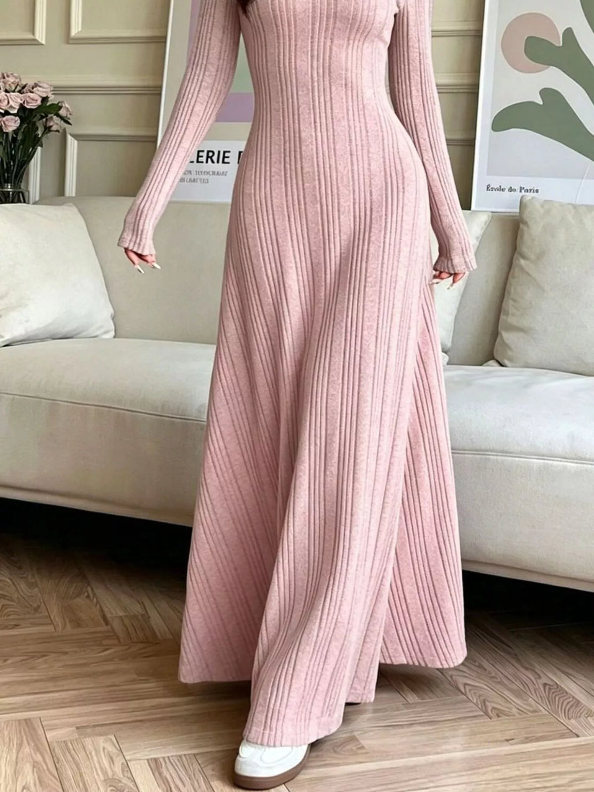 Long Sleeve Ribbed Knit Dress - alternate view 6