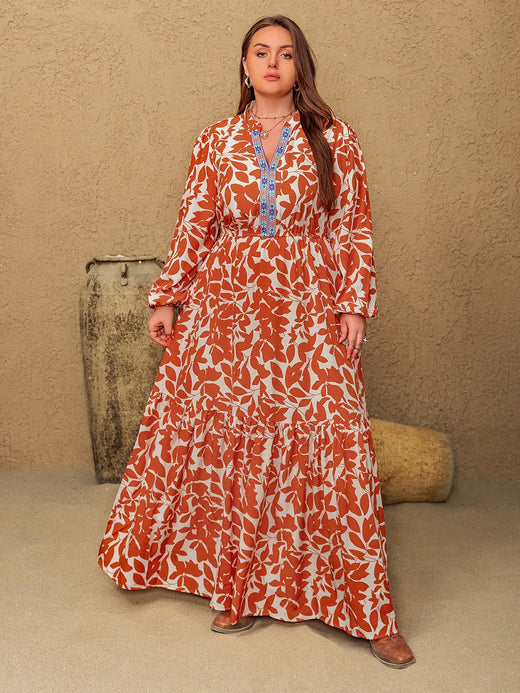 Notched Long Sleeve Maxi Dress - alternate view 3