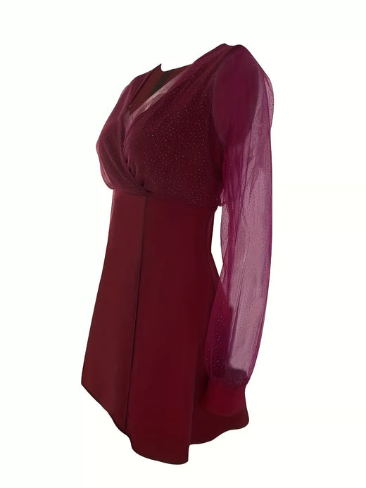 Glitter Mesh Long Sleeve Mini Dress - alternate view 6