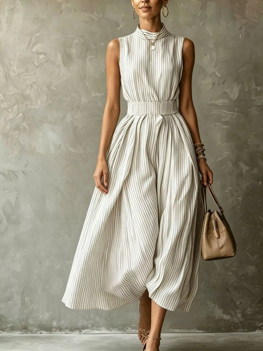 Striped Mock Neck Sleeveless Maxi Dress