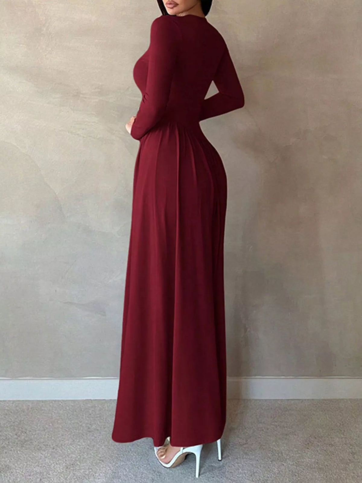 Long Sleeve Ruched A-Line Maxi Dress - alternate view 3