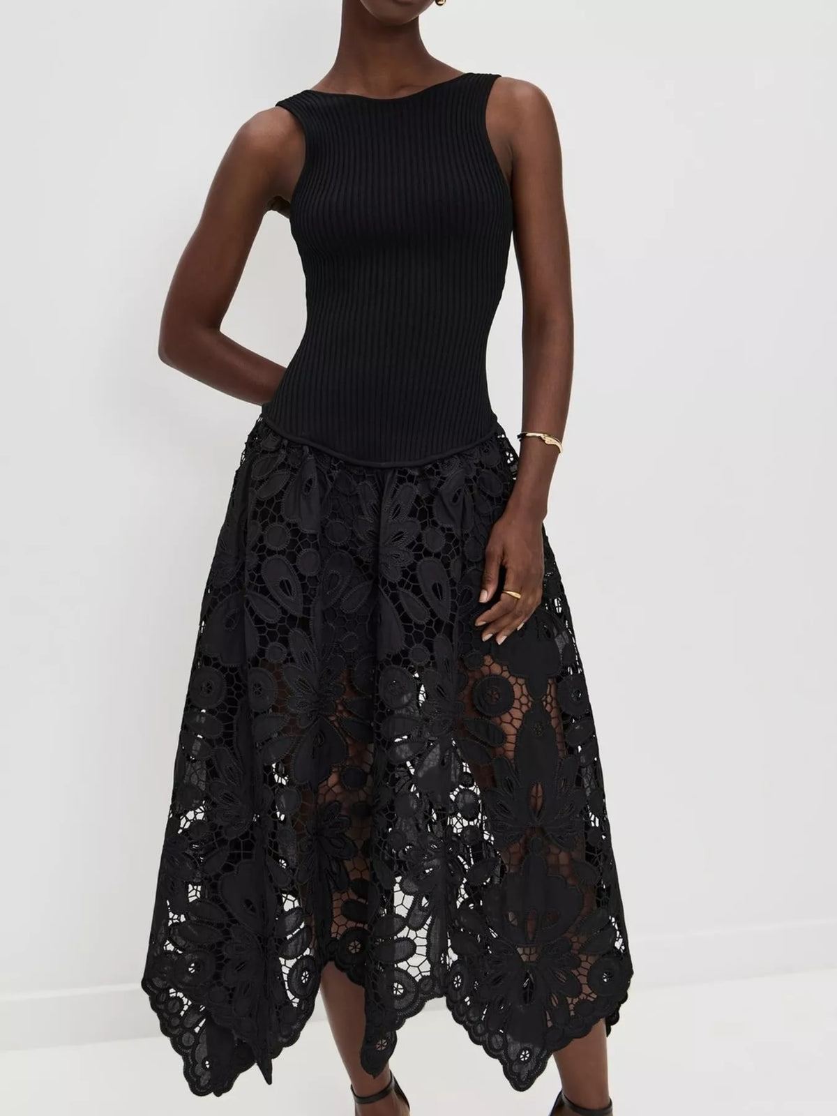 Sleeveless Ribbed Crochet Midi Dress - alternate view 6