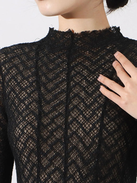 Lace Mock Neck Long Sleeve Dress - alternate view 6