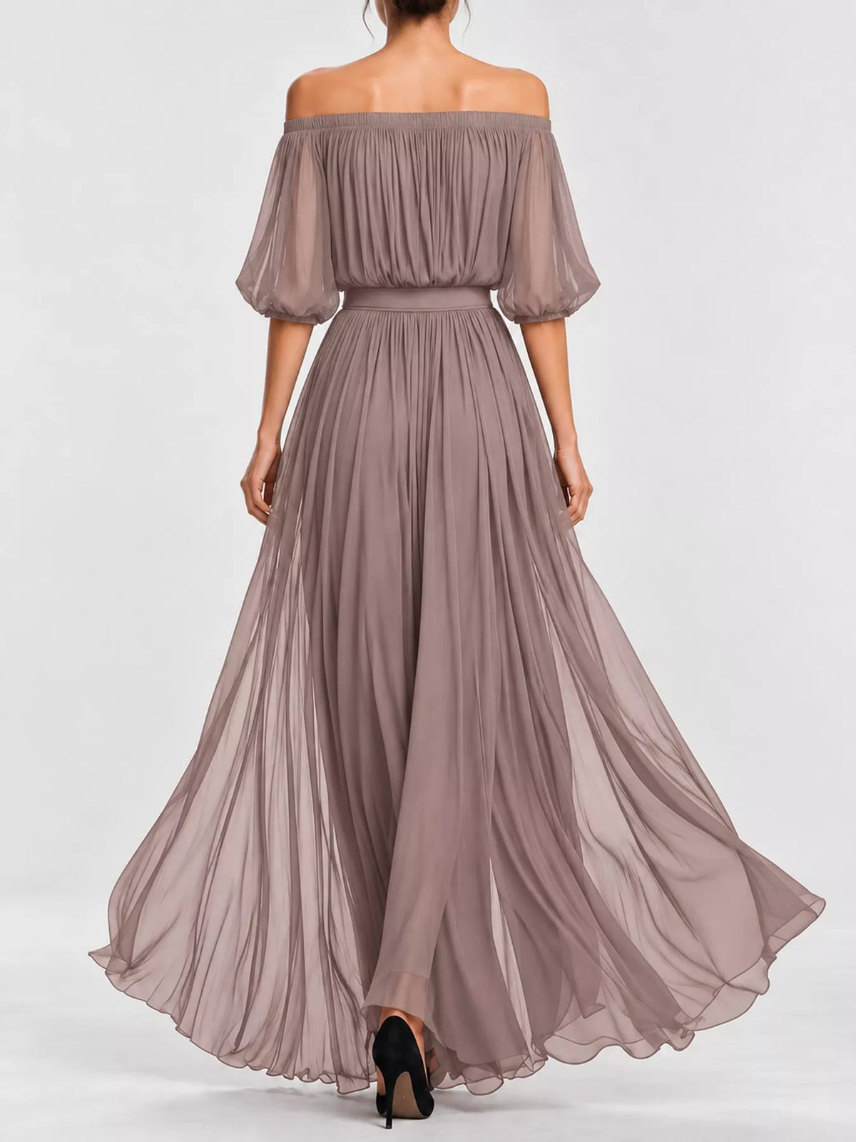 Full Size Off-Shoulder Ruched Chiffon Maxi Dress Plus Size - alternate view 18