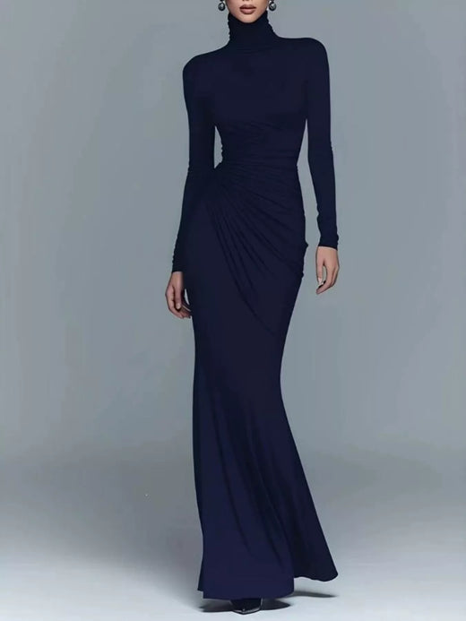 Turtleneck Long-Sleeve Ruched Maxi Dress - alternate view 2
