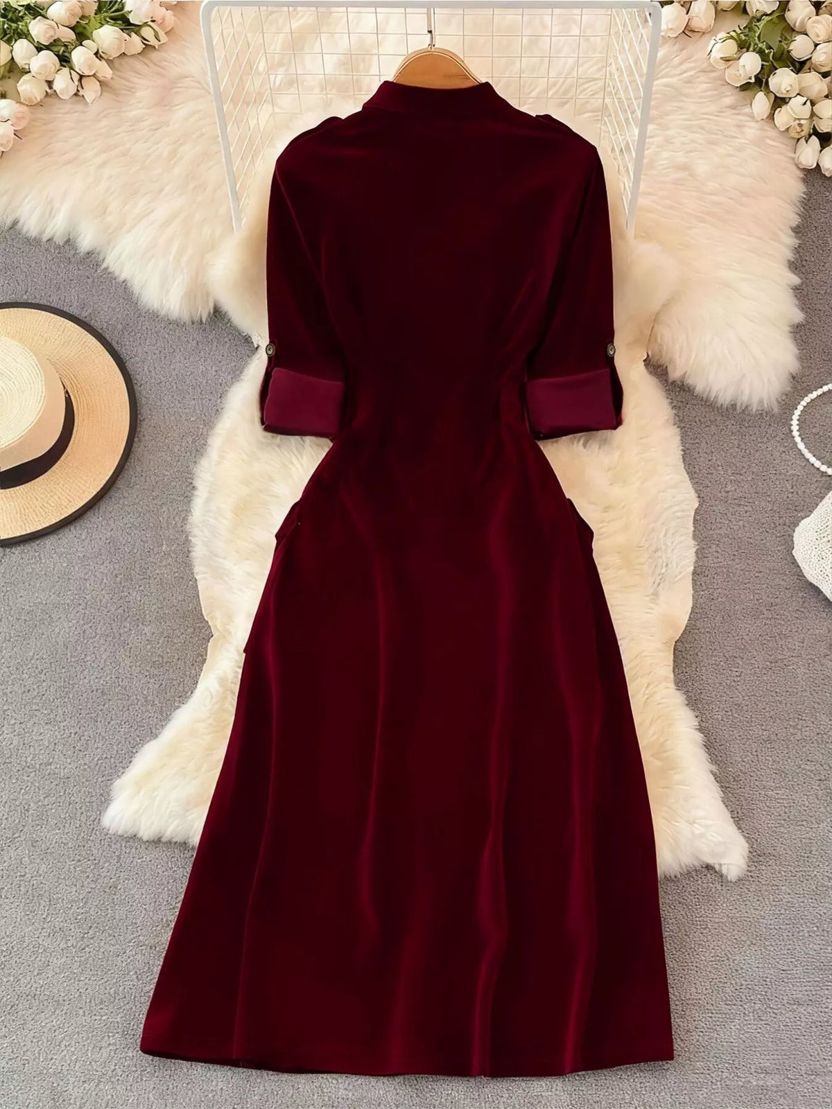 Velvet Button-Down Midi Dress - alternate view 7
