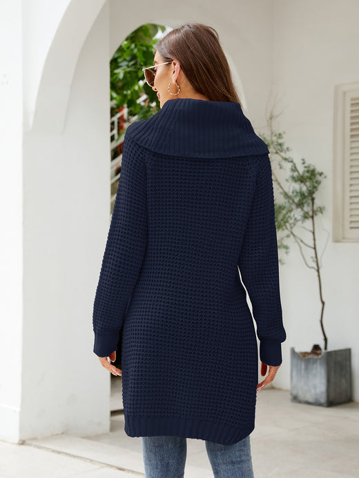 Turtleneck Waffle-Knit Slit Sweater Dress - alternate view 6