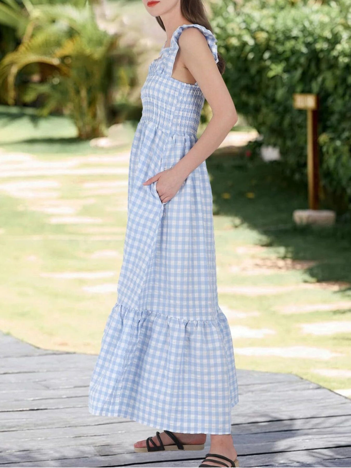 Ruffled Sleeveless Gingham Midi Dress - alternate view 6