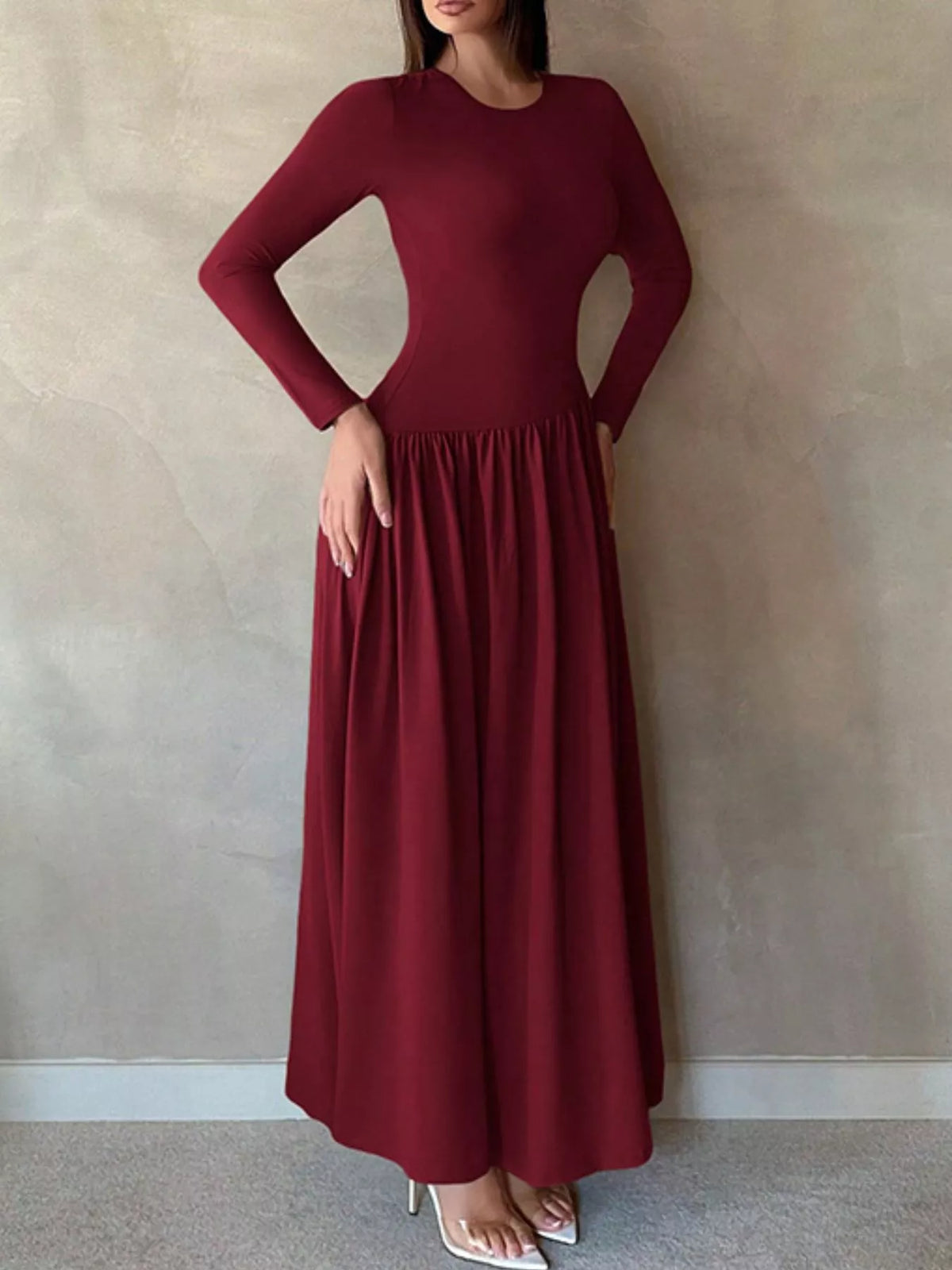 Long Sleeve Ruched A-Line Maxi Dress - alternate view 4