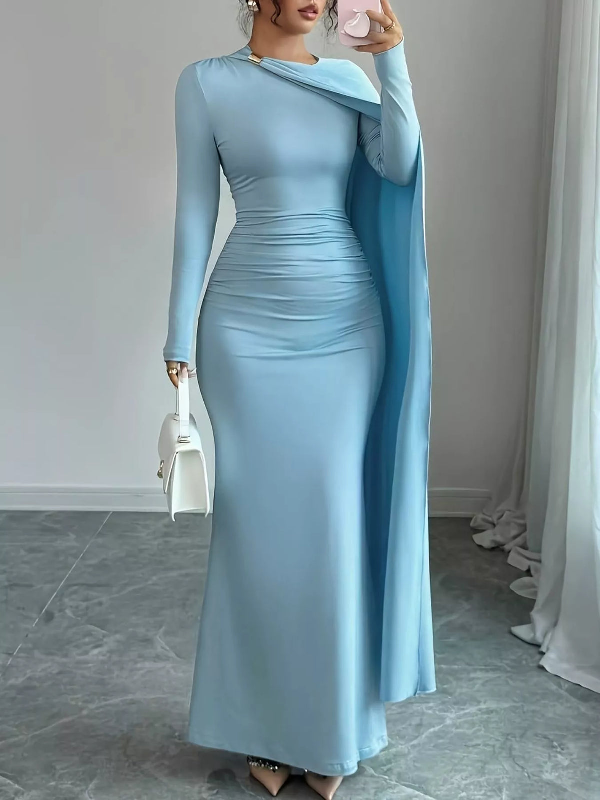 Ruched Long Sleeve Maxi Dress - alternate view 3