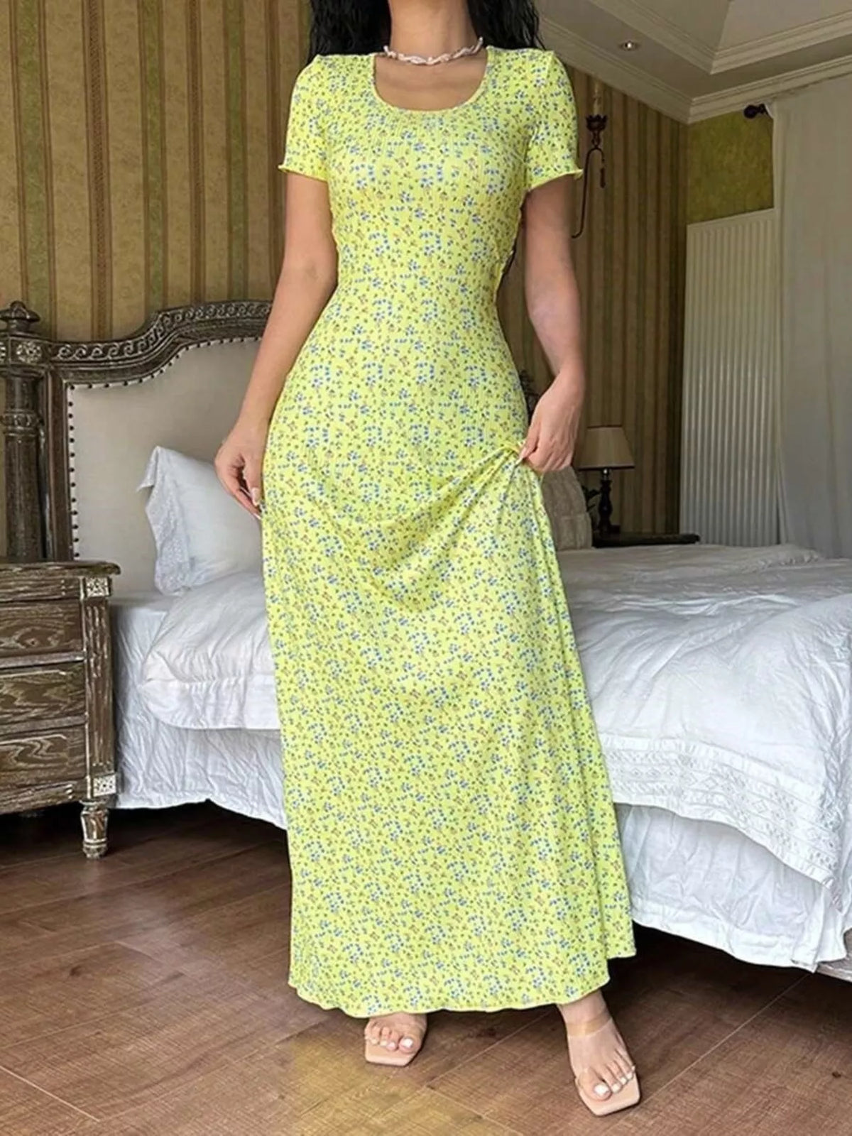 Floral Print Short Sleeve Maxi Dress - alternate view 11