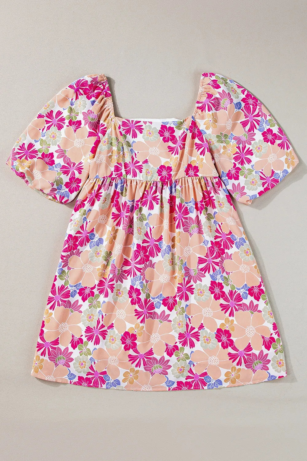 Printed Square Neck Half Sleeve Mini Dress - alternate view 2