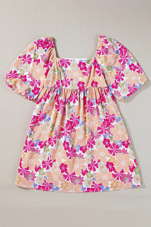 Printed Square Neck Half Sleeve Mini Dress - alternate view 2
