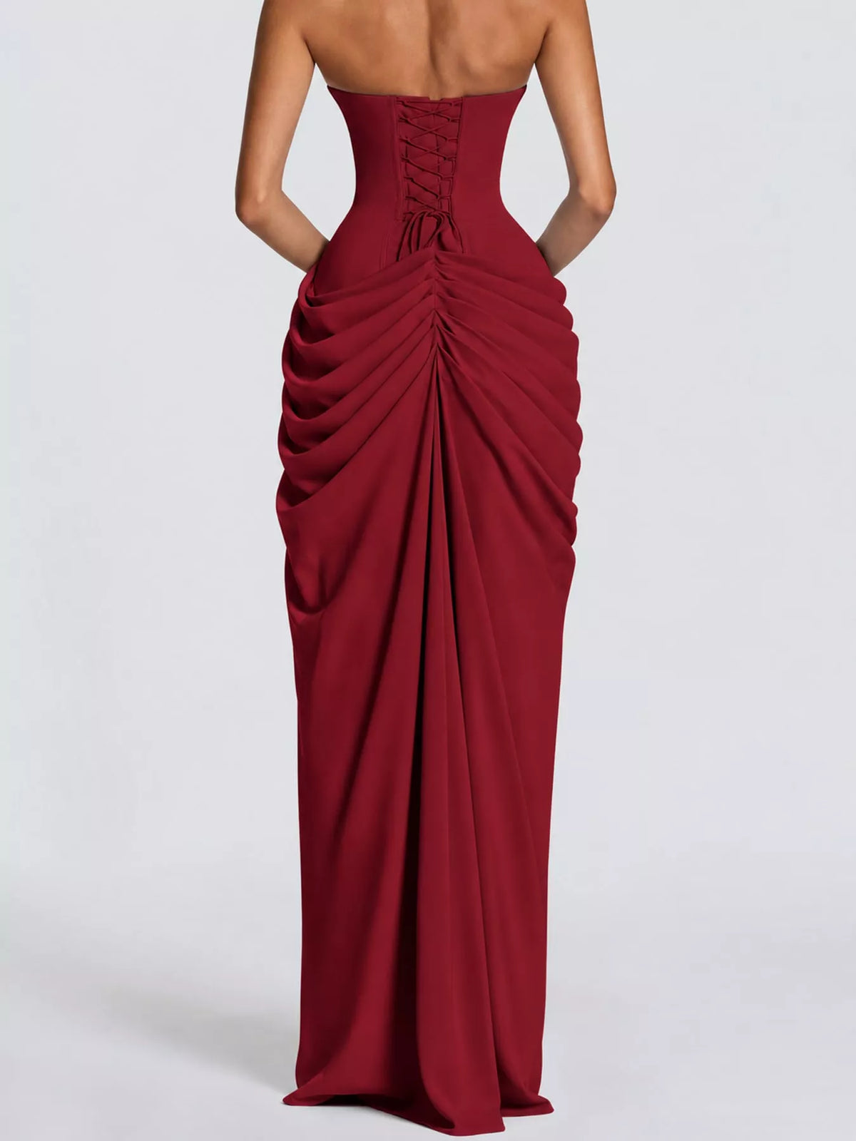 Elegant Strapless Ruched High-Slit Evening Dress - alternate view 18