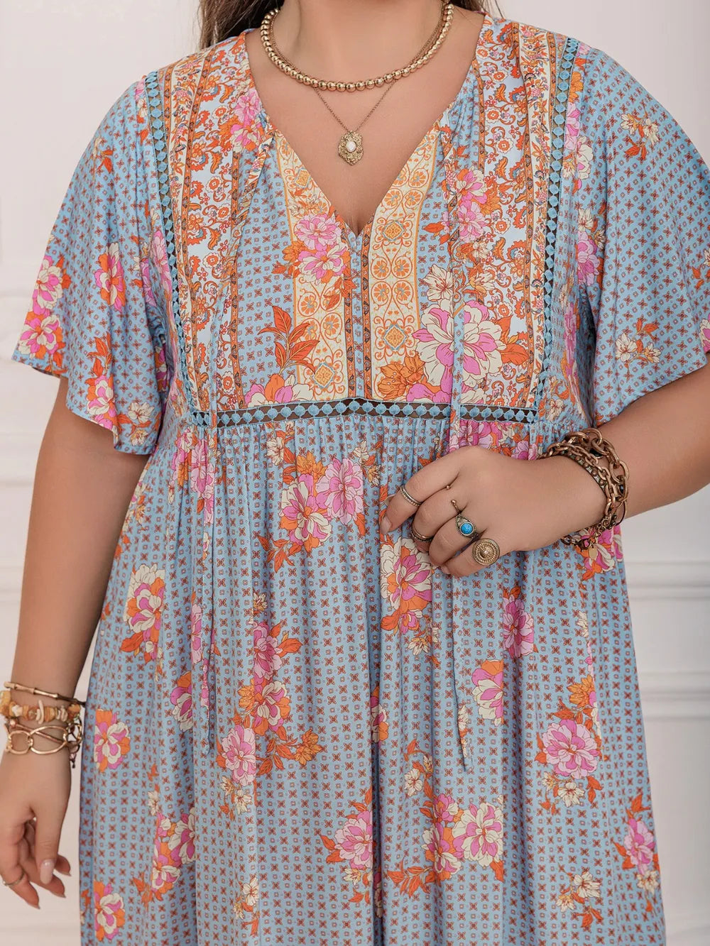Printed Tie Neck Flutter Sleeve Maxi Dress - alternate view 8