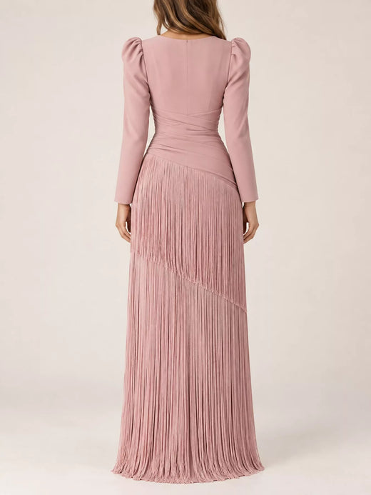 V-Neck Fringe Midi Dress - alternate view 3