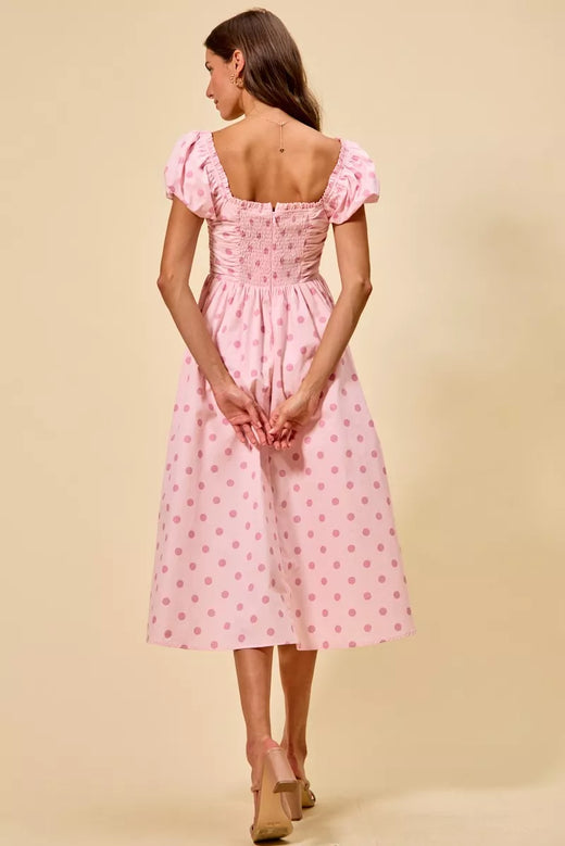 Polka Cotton Print Short Sleeves Midi Dress - alternate view 6