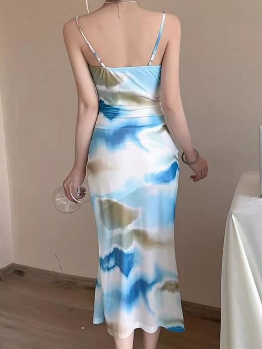Watercolor Print Ruched Midi Dress - alternate view 3
