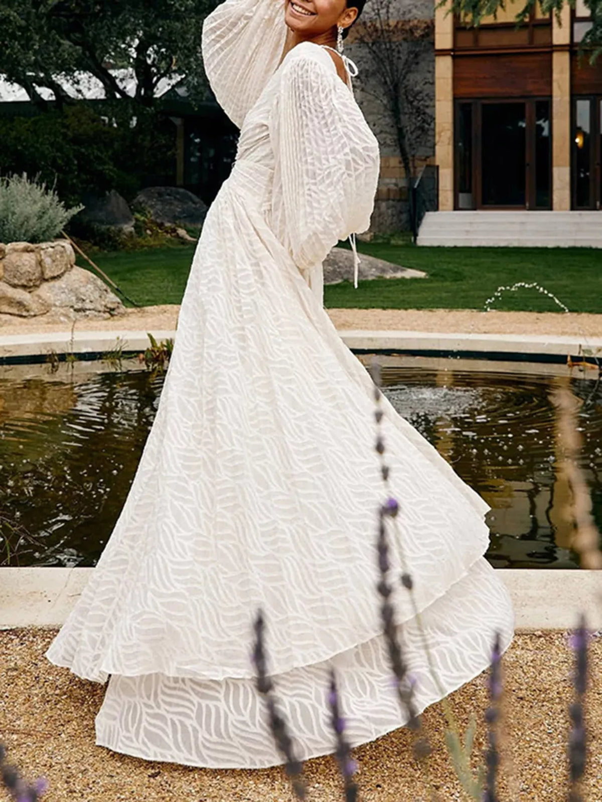 V-Neck Long Sleeve Maxi Dress - alternate view 2