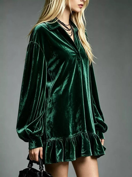 Full Size Velvet Long-Sleeve Ruffle Hem Mini Dress Plus Size - alternate view 6