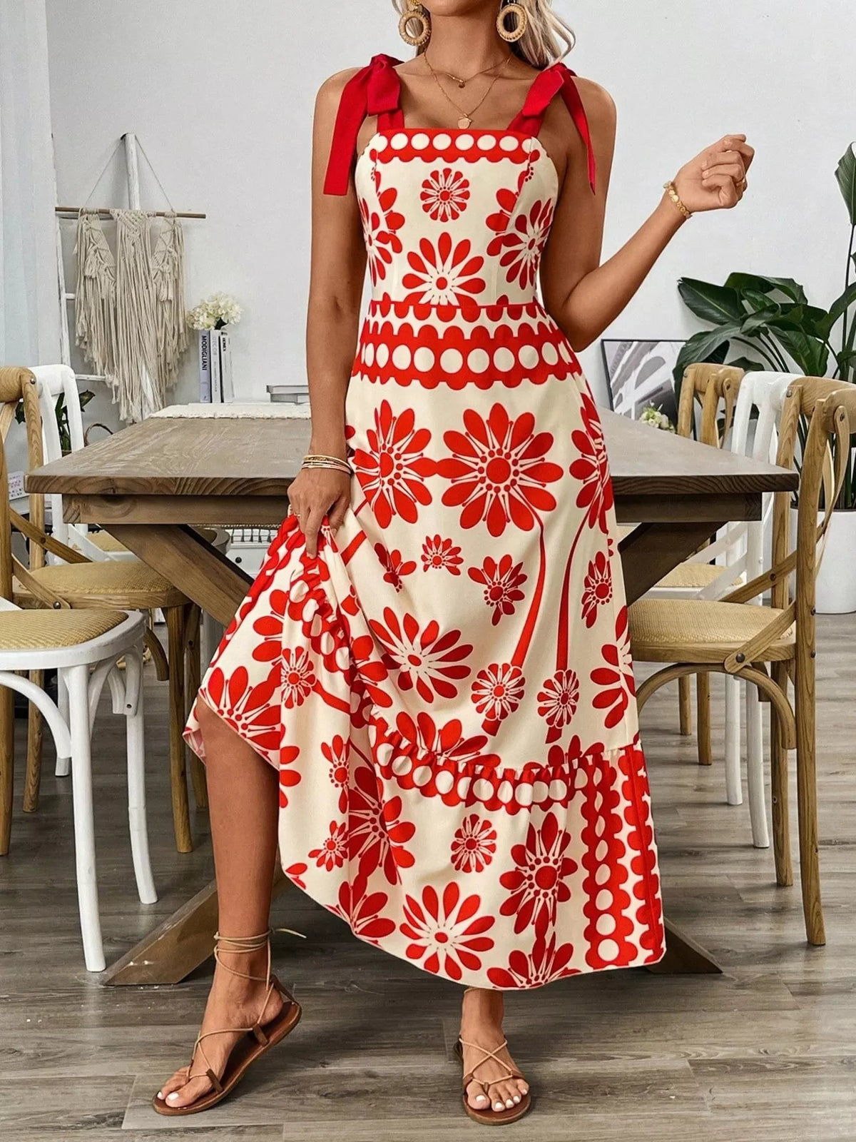 Floral Print Tie-Shoulder Midi Dress - alternate view 3